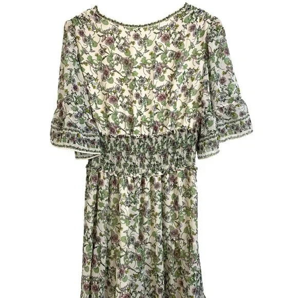 NWT Max Studio M Floral Maxi Dress Short Bell Sleeves Smock Tiered 8195 A-line - Picture 10 of 12
